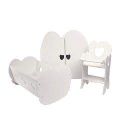 Набор кукольной мебели 3 предмета – стульчик, шкаф и кроватка-люлька, цвет: белый (Paremo, PFD120-24) - миниатюра